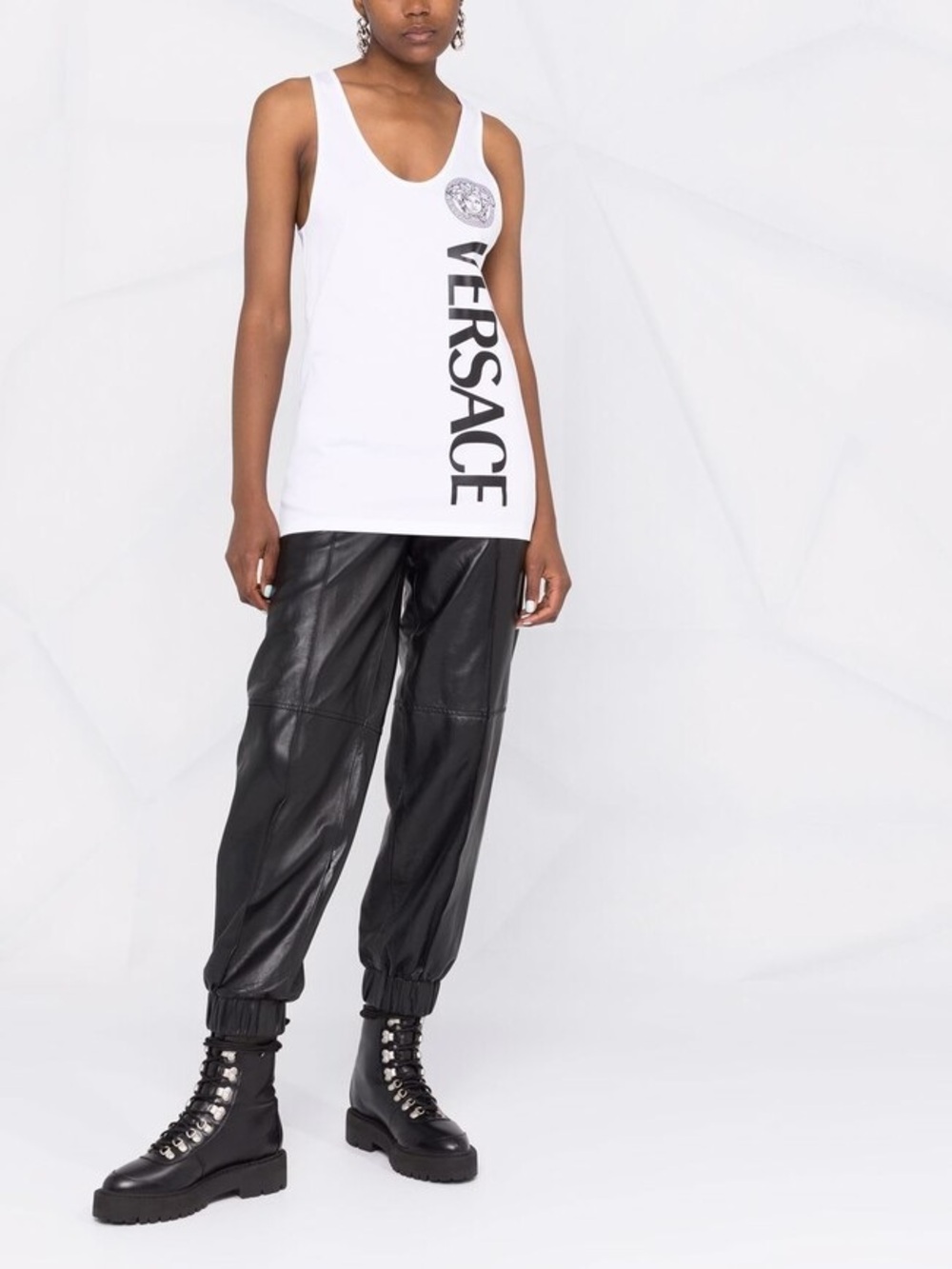 Versace Logo Cotton Women Graphic Tank White Size 44 IT 8 US NEW Designer Summer - Picture 3 of 12